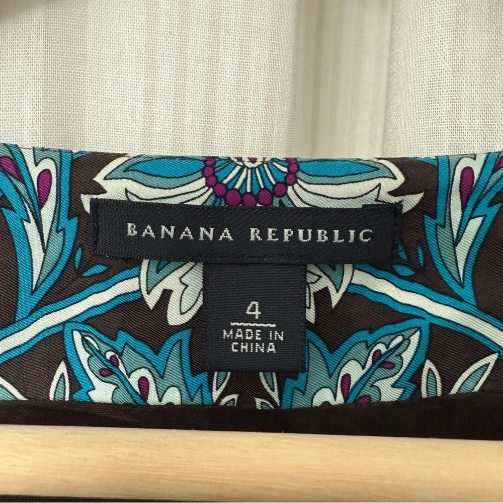 Banana Republic Brown & Turquoise Square Neck Lined Patterned Dress 100% Silk - Picture 4 of 9